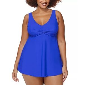 Raisins Curve Blue Trendy Plus Size Lucia Tummy Control Swimdress Size 24W